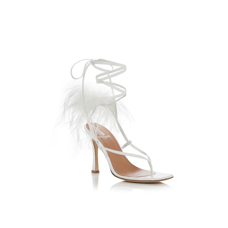 Brother Vellies Womens White Feather Paloma Stiletto Leather Heeled Sandal 8 M